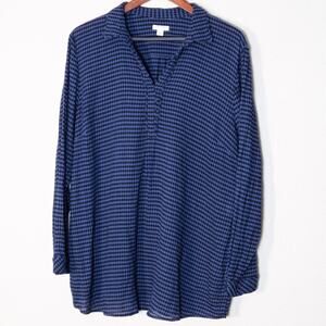 J Jill Gingham Tunic Navy Black Size XL Classic Coastal Minimalist